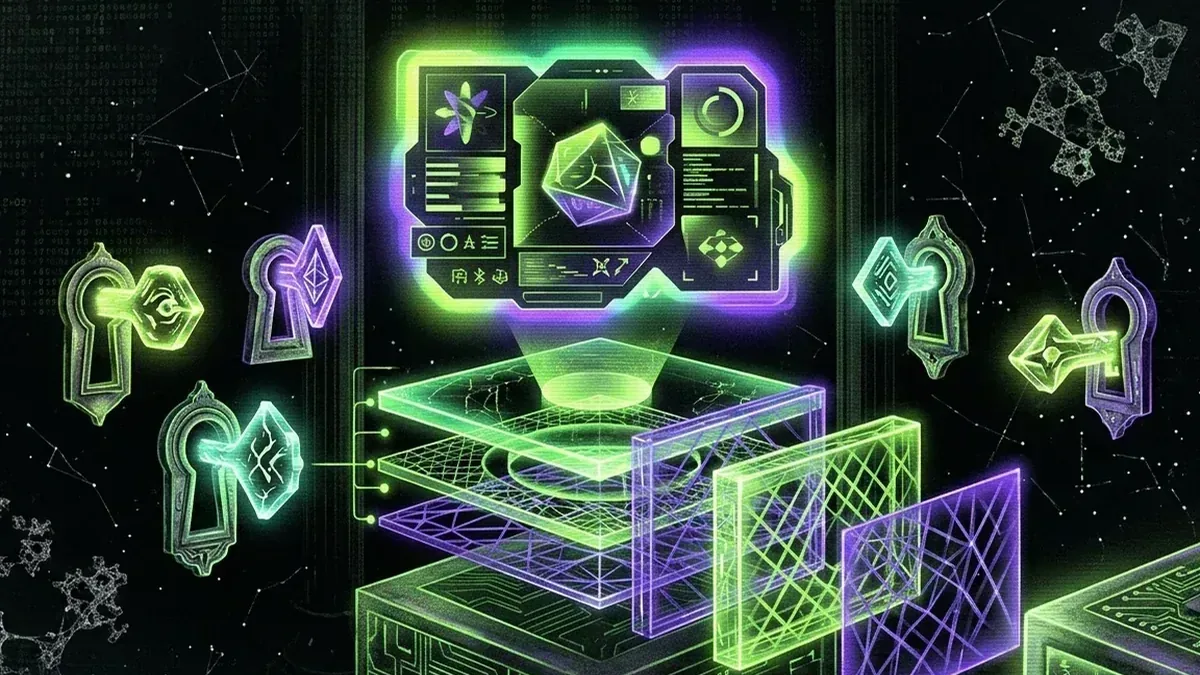 AI terminal facing a crypto vault protected by human approval keys and signing controls