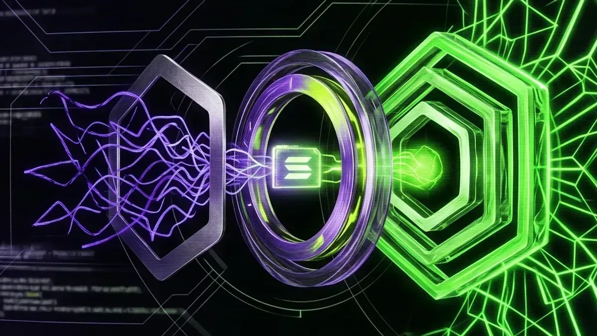 GOAT transaction progressing through purple and green Solana confirmation rings