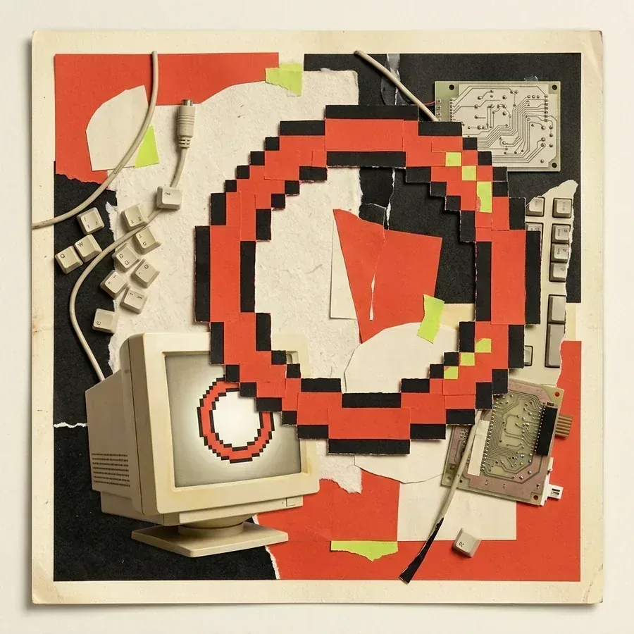 Abstract editorial artwork titled Thirty-Two Bit Memory